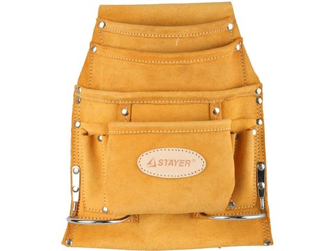 STAYER кожаная, 2 скобы, поясная сумка для инструментов с 10 карманами, Professional (38517)