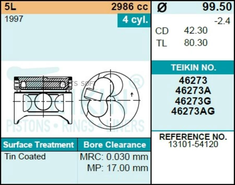 Поршень двигателя TEIKIN 46273 0.50 (4шт/упак)