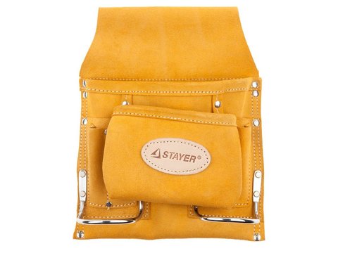 STAYER кожаная, 2 скобы, поясная сумка для инструментов с 8 карманами, Professional (38515)