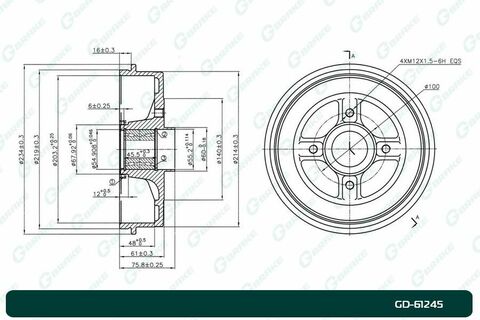 Барабан тормозной G-brake  GD-61245 с подшипником и кольцом ABS