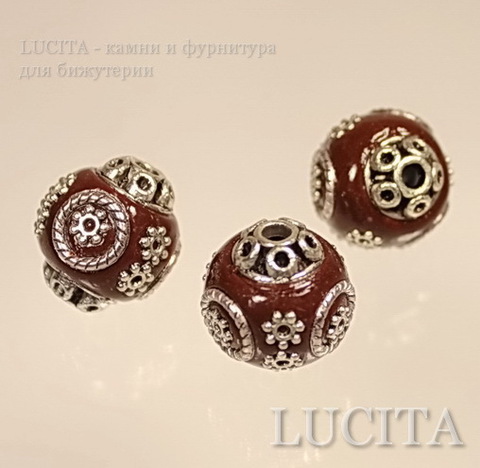 Бусина "Индонезийская" ручной работы коричневая, 16х15 мм ()