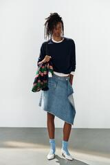 ZARA АСИММЕТРИЧНАЯ ДЖИНСОВАЯ ЮБКА TRF, СИНИЙ