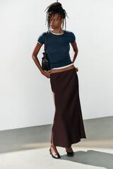 ZARA АТЛАСНАЯ ЮБКА МИДИ, БОРДОВЫЙ