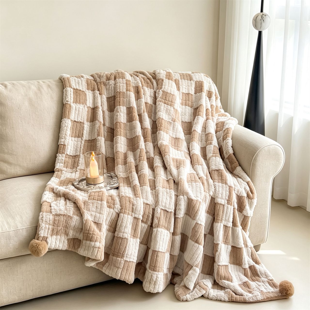 ZEPHYR HOME Плед плюш 200×230 Бежевый Клетка