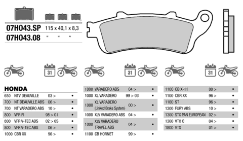 07HO43SP колодки тормозные МОТО (FDB2075)