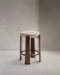 Granite Барный табурет из бежевого шенилла и массива ясеня в отделке орех 75 см