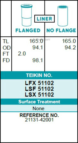 Гильза блока цилиндров TEIKIN LSX51102 (4шт/упак) не хонингованная