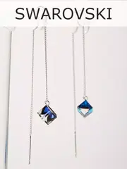 Серьги-протяжки Миражи с синими кубиками Swarovski