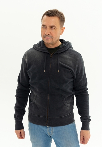 Худи на молнии Bowery NYC однотонное Fleece Used Vintage Black