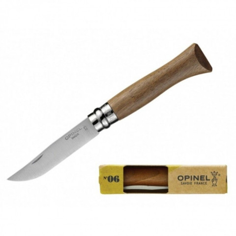 Нож Opinel №6, нержавеющая сталь, ореховая рукоять в картонной коробке