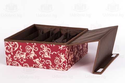 Складной органайзер для бюстгальтеров, 6 ячеек, 32*32*14 см (бордо с узорами)