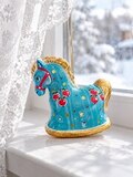 Синяя лошадка-колокольчик из фарфора ручной работы — фото 3