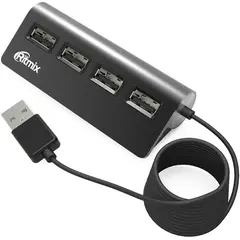 Разветвитель USB Ritmix CR-2400 Black (USB хаб) 4 порта USB (15118095)