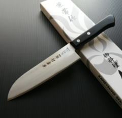 Фото Нож кухонный Сантоку 165 мм, сталь Shirogami 2/SUS410, рукоять black plywood
