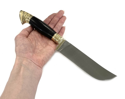 Нож Пчак Узбекский, кованая 95х18, черный граб, латунь, Русский молот
