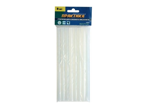 Клей для клеевого пистолета ПРАКТИКА белый, прозрачный, 11 х 200 мм,  8 шт (641-596)