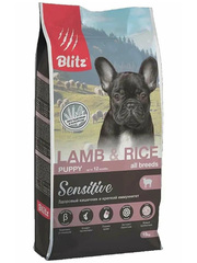 Сухой корм для щенков Blitz Sensitive Puppy LAMB & RICE All Breeds ягненок и рис 15 кг