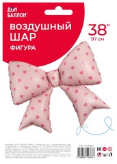Шар К Фигура, Бант, Сердечки розовые, Розовый, 38''/97 см, 1 шт.