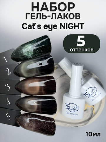 FOR YOU Набор гель лак для ногтей Cat̕ s eye NIGHT 5 шт