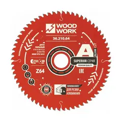 Диск пильный для алюминия 210x2,2/1,6x30 Z=64 A=-5 Woodwork 36.210.64