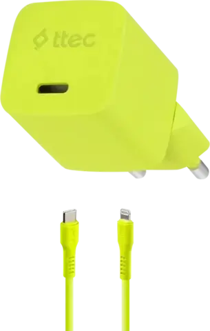 Зарядное устройство TTEC SmartCharger GAN 20W PD USB-C Travel Fast Charger с каб USB-C/Lightning 1,2м, неоновый желтый
