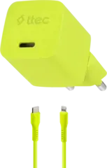 Зарядное устройство TTEC SmartCharger GAN 20W PD USB-C Travel Fast Charger с каб USB-C/Lightning 1,2м, неоновый желтый