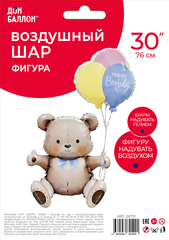 Шар К Фигура, Мишка на День Рождения, 30''/76 см, 1 шт.