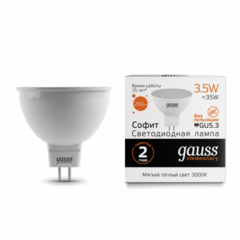 Лампа Gauss LED Elementary MR16 3.5W 290lm 3000K GU5,3 13514
