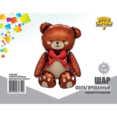 Шар К Сидячая фигура, Мишка коричневый, бант красный, 28''/71 см, 1 шт. (в упаковке)