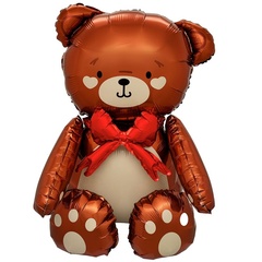 Шар К Сидячая фигура, Мишка коричневый, бант красный, 28''/71 см, 1 шт. (в упаковке)