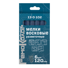 Мелки разметочные восковые синие, 120 мм, 6 шт. , (шт.) 13-0-102