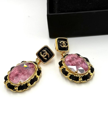 Серьги CHANEL из латуни с розовыми вставками, lux