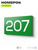 Номер на дверь 207, табличка на дверь для офиса, квартиры, кабинета, аудитории, склада, зеленая 120х70 мм, Айдентика Технолоджи