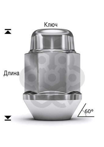 Гайка колёсная М12x1.25 длина=35мм ключ=19мм закрытая конус 60º хром