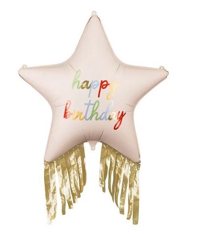 Шар ПД Фигура, Звезда с бахромой Happy Birthday, 28