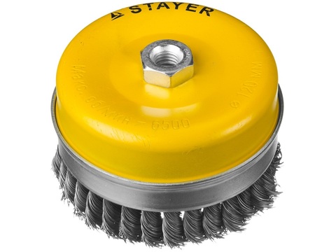 STAYER 120 мм, жгутированная стальная проволока 0.5 мм, чашечная щетка-крацовка для УШМ, Professional (35137-120)