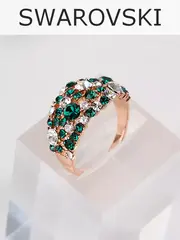 Кольцо Россыпь из зеленых камней Swarovski