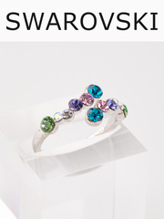 Кольцо Млечный путь с разноцветными кристаллами Swarovski