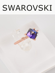Кольцо Миражи тонкое с фиолетовым кристаллом Swarovski