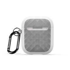 Чехол для наушников AirPods 1 и 2, белый с вставками серого цвета (WhiteGrey), серия PECC Series от Dux Ducis, в комплекте с карабином
