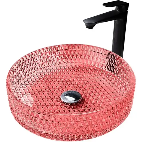 Abber Glass AK2301OR Раковина накладная стеклянная, 39,5x39,5, цвет: красный
