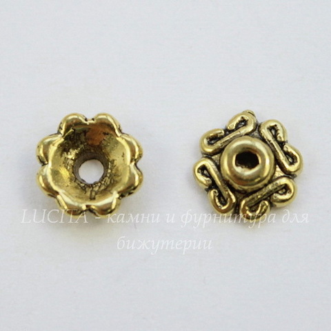Шапочка для бусины (цвет - античное золото) 7х2,5 мм, 10 штук