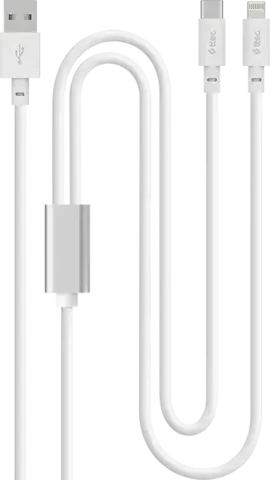Кабель TTEC Duo USB-A-USB-C/Lightning, 1,2м, белый