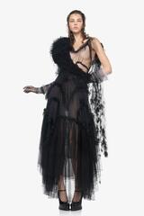 ZARA X JOHN GALLIANO ПЛАТЬЕ МИДИ ИЗ ПОЛУПРОЗРАЧНОЙ ТКАНИ С РЮШАМИ, ЧЕРНЫЙ
