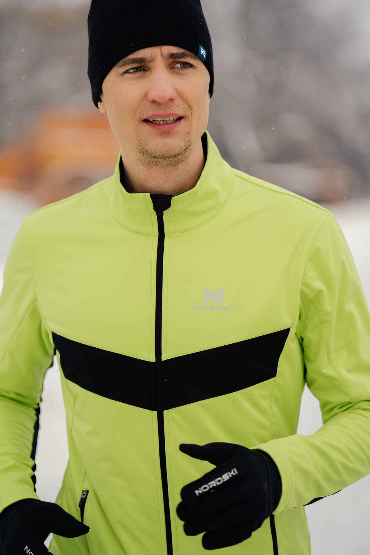 Мужская утепленная разминочная куртка Nordski Base lime-black - 2