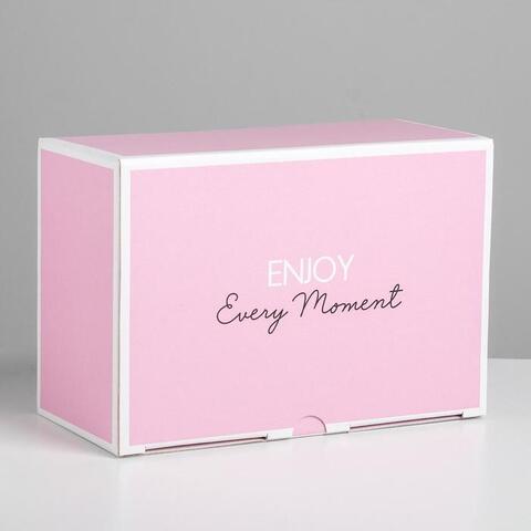 Коробка самосборная одиночная Прямоугольник, Enjoy every moment, Розовый, 15*22*10 см, 1 шт.