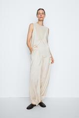 Massimo Dutti Полосатые струящиеся брюки с заниженной талией - STUDIO, кремовый