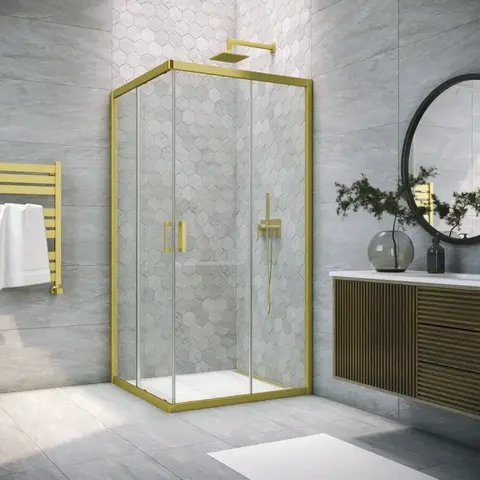 Vegas Glass ZA NOVO h2000 100 03 01 Душевой уголок, профиль золото матовое, стекло прозрачное