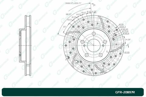 Диск тормозной перфорированный вентилируемый G-brake GFR-20897R правый