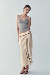 ZARA АТЛАСНАЯ ЮБКА МИДИ С УЗЛОМ, ЭКРЮ